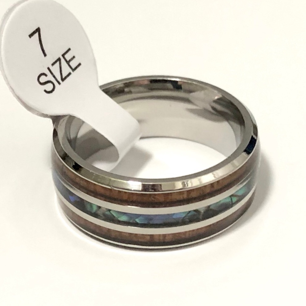 Ring With Wood, And Abalone Shell Inlay. Size 7 - image 1